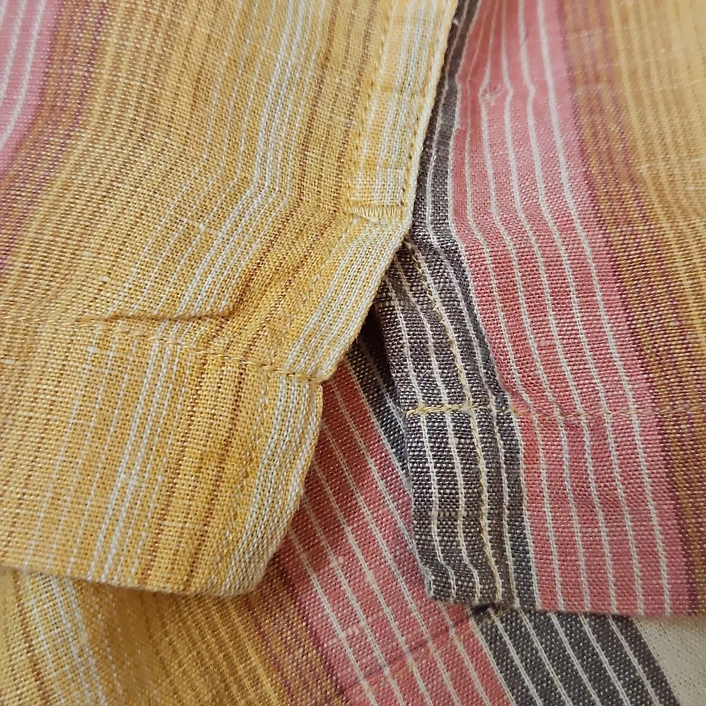 Lucky Brand Short Sleeve Button Up Shirt Linen Blend StripesMen's Large - Picture 13 of 15